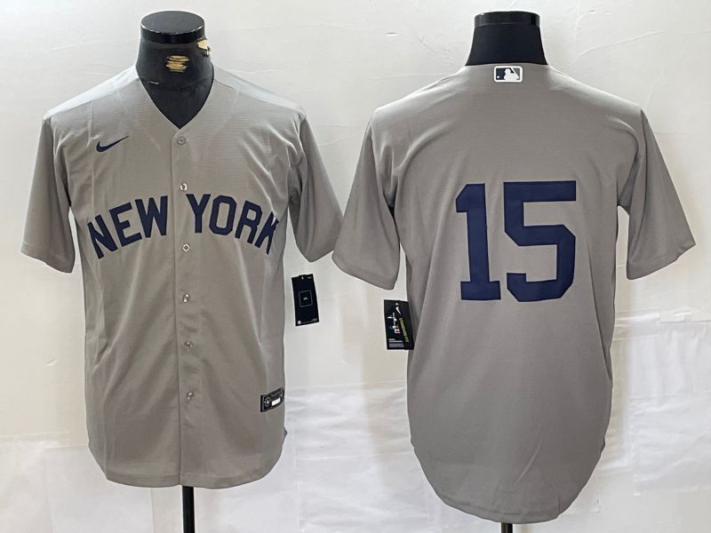 Men New York Yankees #15 No Name Grey Nike Game 2024 MLB Jersey style 1